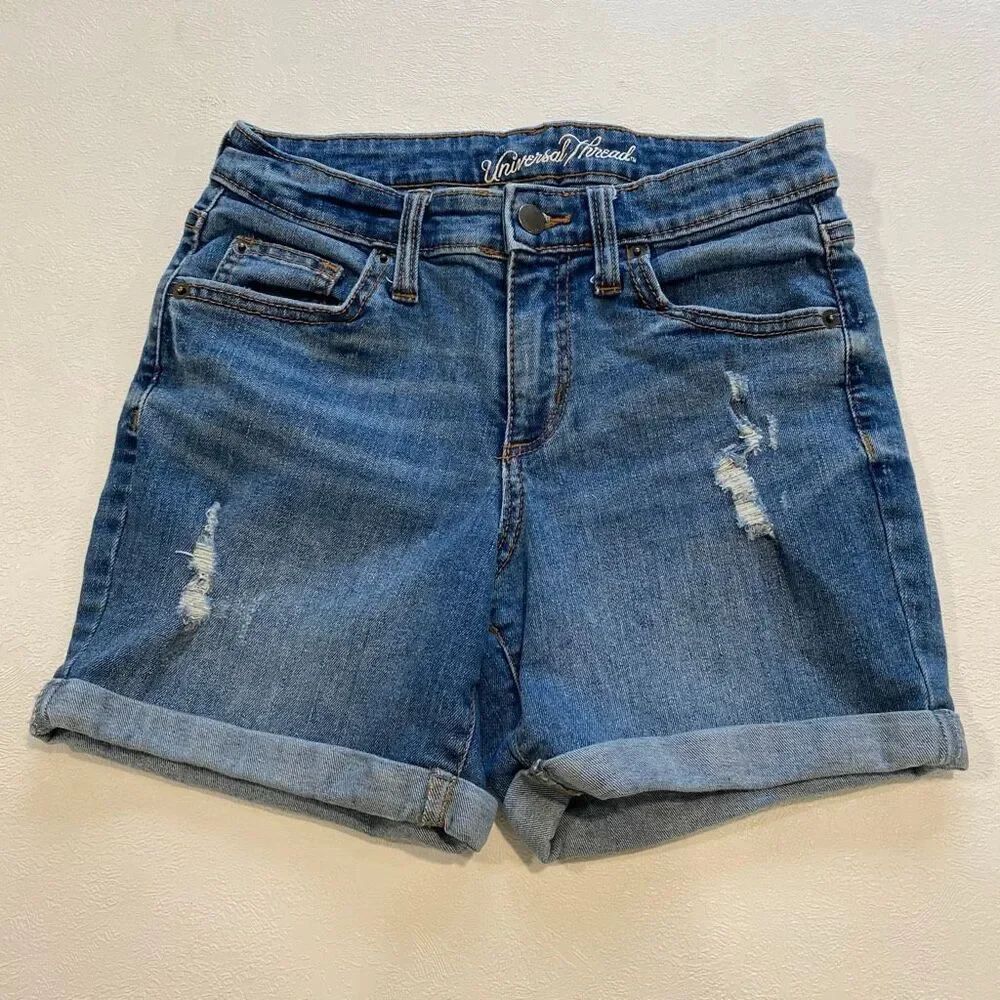 Universal Thread Mid Rise Denim Shorts Distressed Cuffed Blue Size 00/24